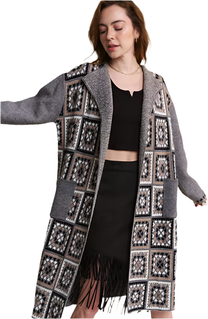 Square Crochet Design Open Cardigan