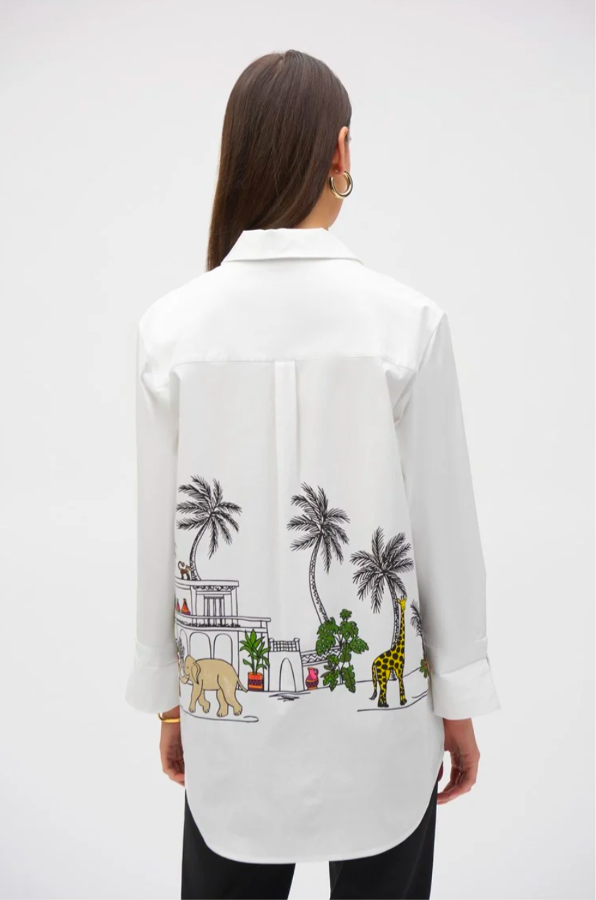Joseph Ribkoff Stretch Poplin Conversational Print Blouse