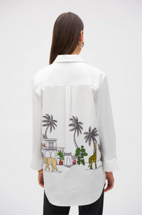 Joseph Ribkoff Stretch Poplin Conversational Print Blouse