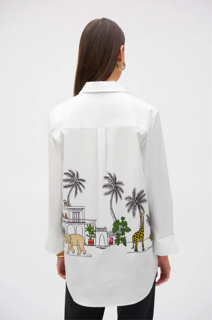 Joseph Ribkoff Stretch Poplin Conversational Print Blouse