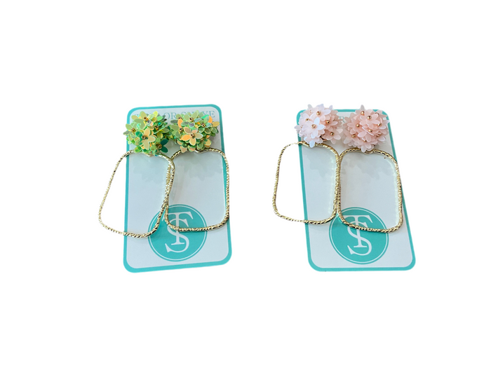Rectangle Flower Hoop Earrings
