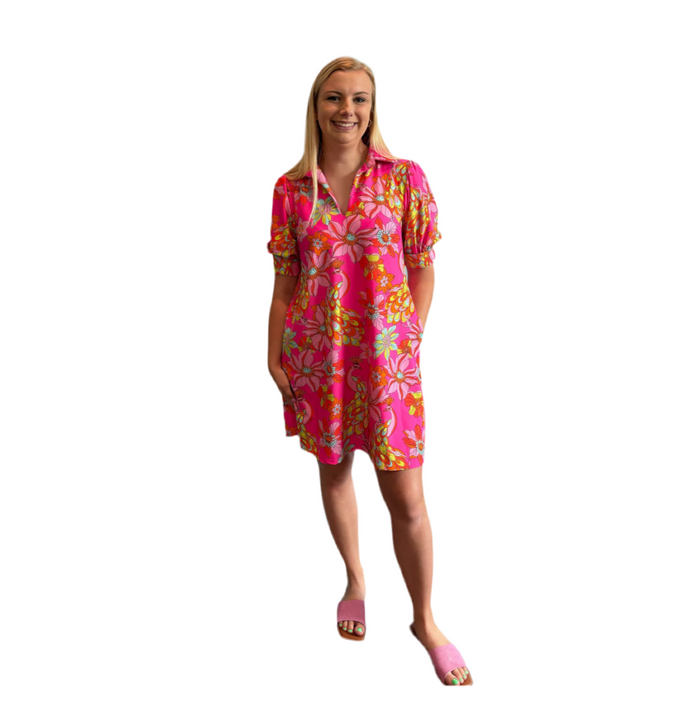 Jude Connally Emerson Dress - Twirling Peacock Spring Pink