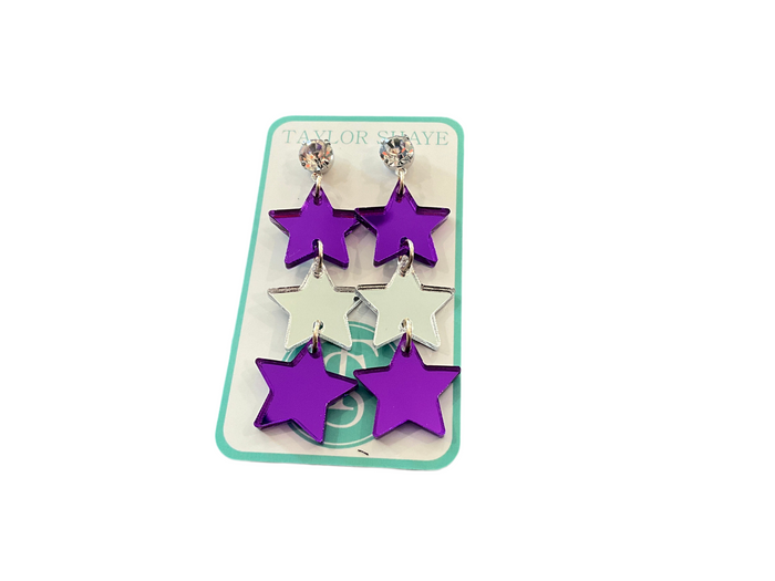 Purple Triple Star Earrings