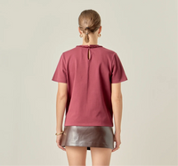 Beaded Bow Tee - Burgundy