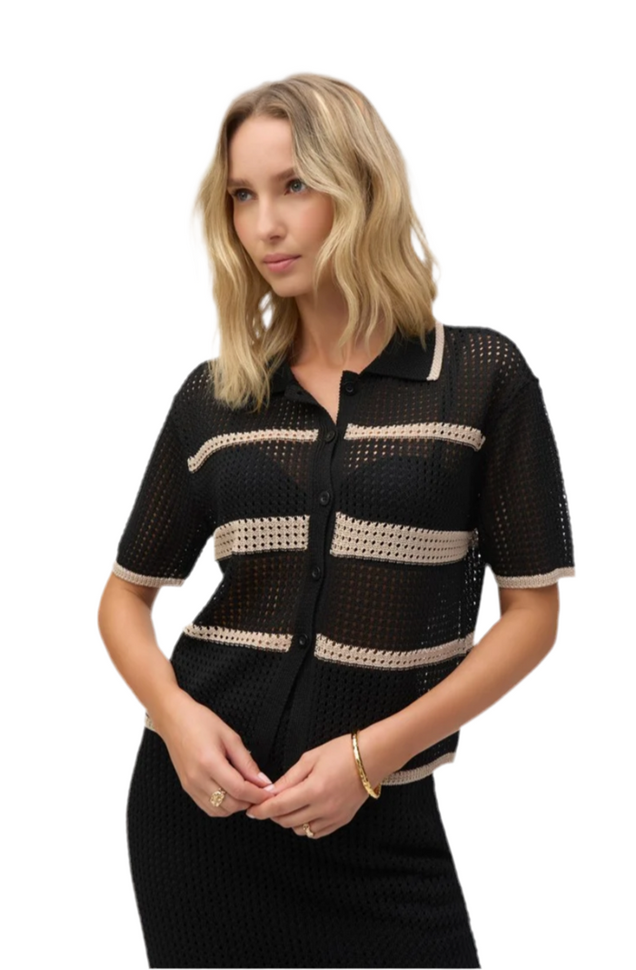 Joseph Ribkoff Sweater Knit Open Stitch Stripe Cover Up