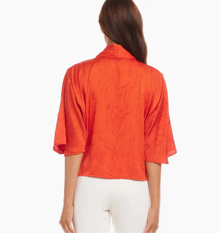 Orange Flare Sleeve Tie Front Top