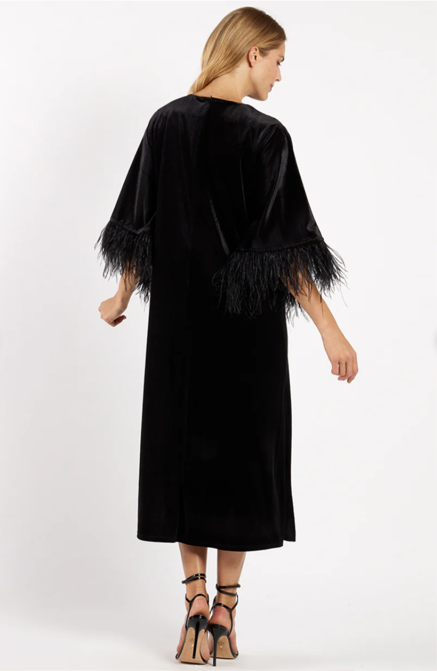 Jude Connally Royce Stretch Velvet Dress - Black/Feathers