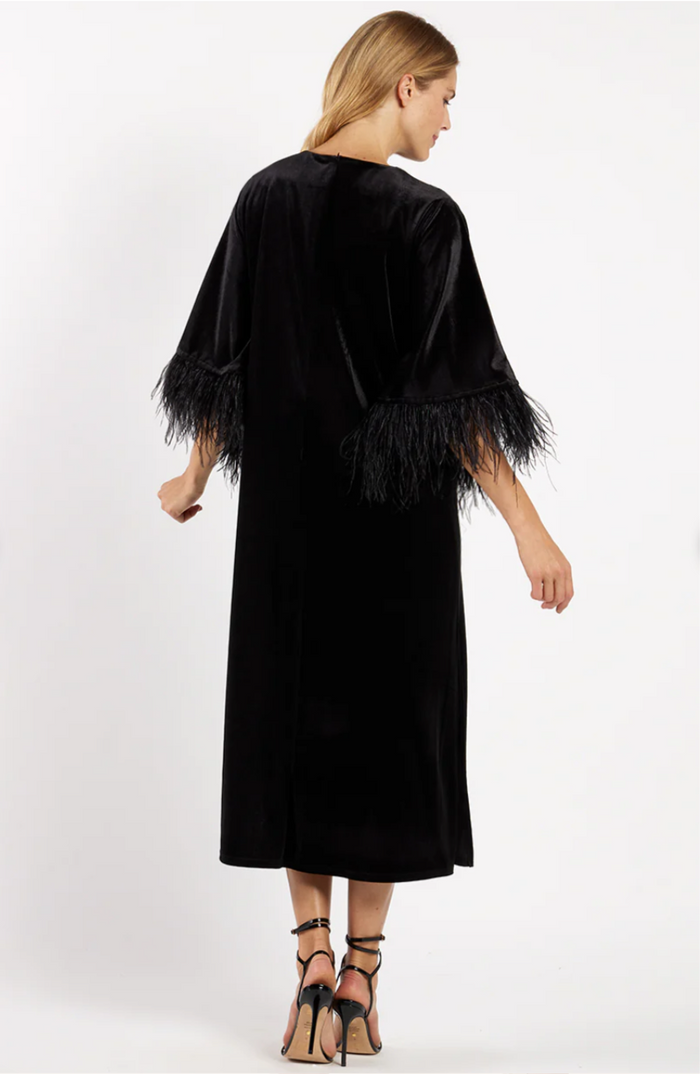 Jude Connally Royce Stretch Velvet Dress - Black/Feathers