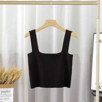 Solid Square Neck Sleeveless Knit Crop Top