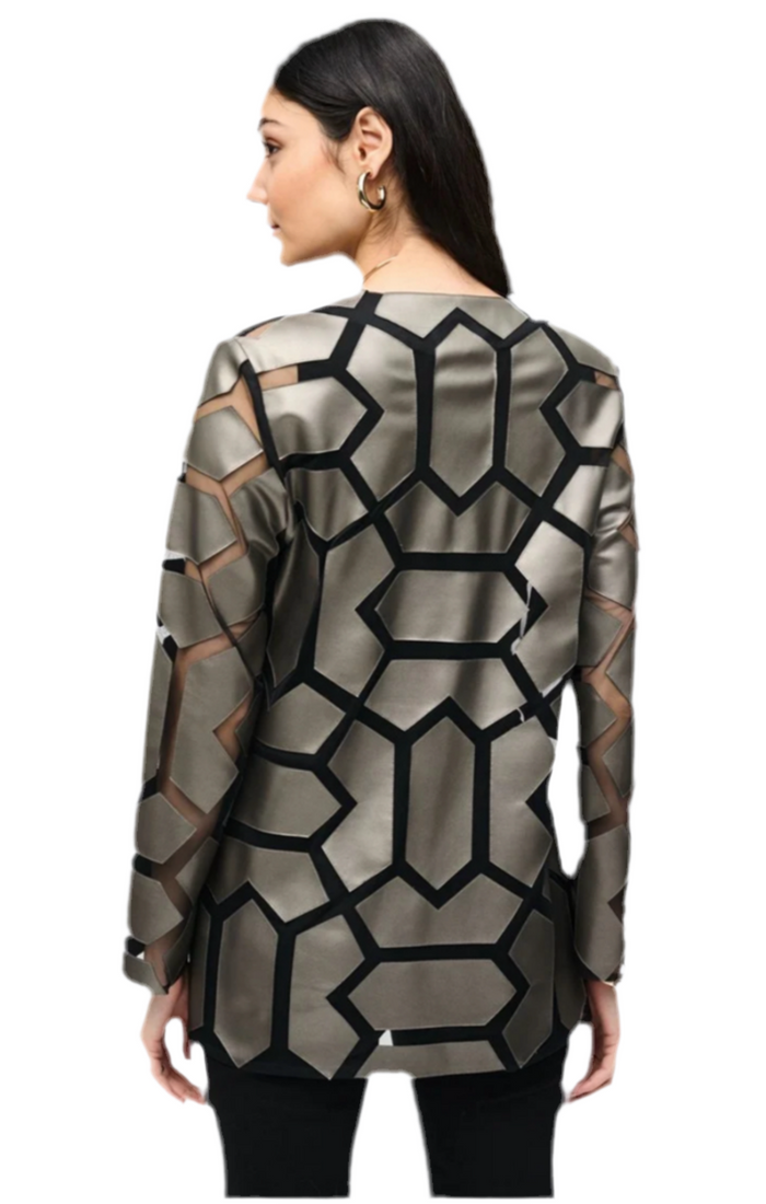 Joseph Ribkoff Laser-Cut Leatherette on Mesh Jacket