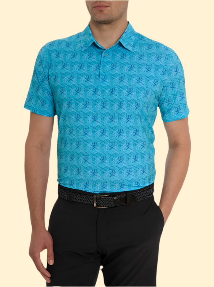 Robert Graham Teal Golf Skull Polo