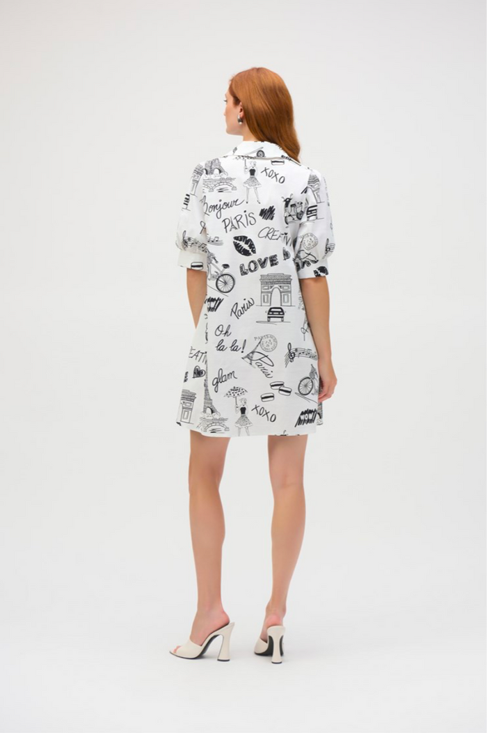 Joseph Ribkoff Poplin Conversational Print A-Line Dress