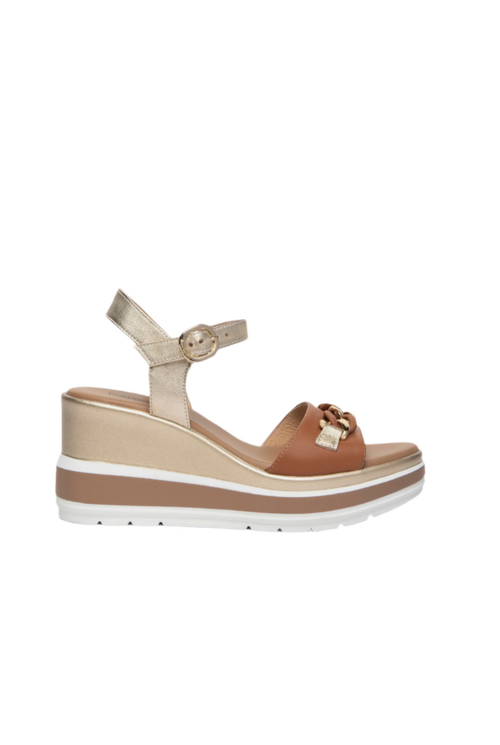 NeroGiardini Italian Ankle Strap Chain Platform Wedge Sandal