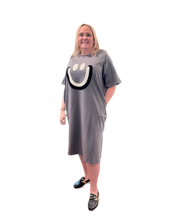 Gray Happy Face Boxy Dress