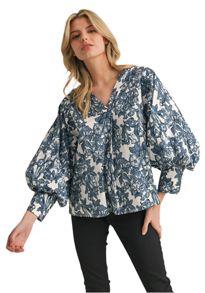 Jodifl Floral White and Blue Top