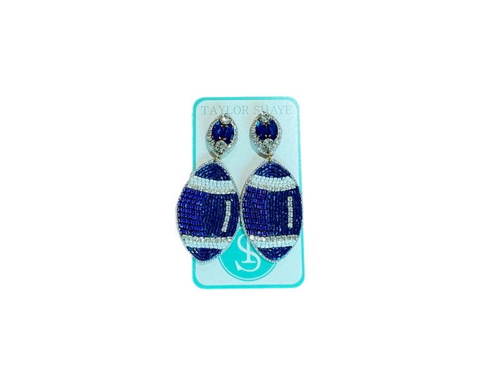Beaded Blue Football Earrings