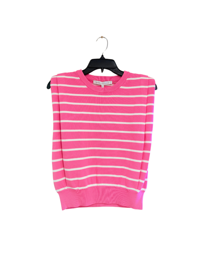 Pink Stripe Sleeveless Pleated Knit Top