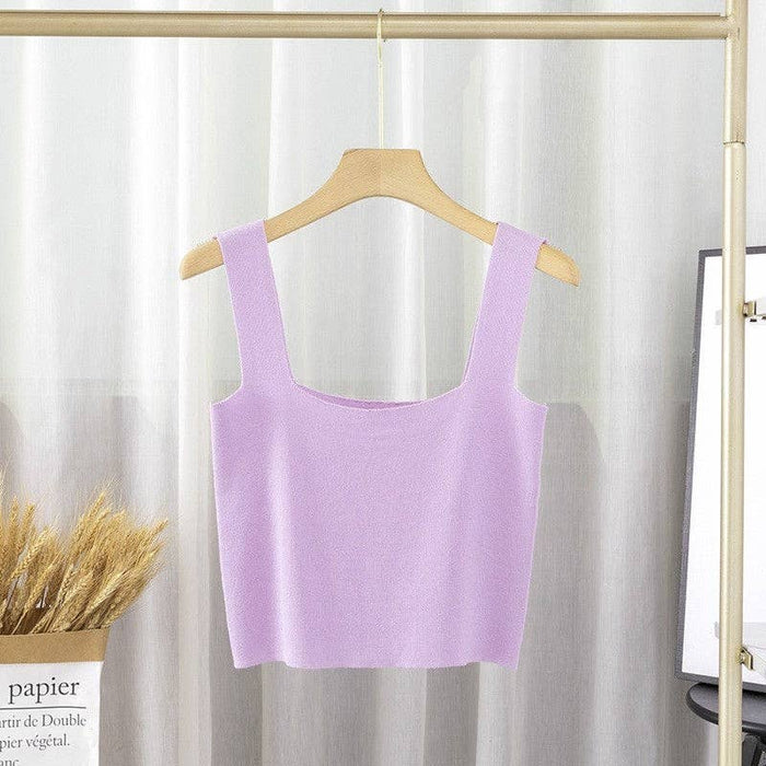 Solid Square Neck Sleeveless Knit Crop Top