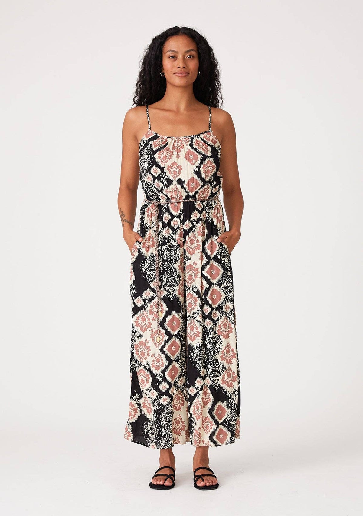 Printed Spaghetti Strap Wide Leg Jumpsuit