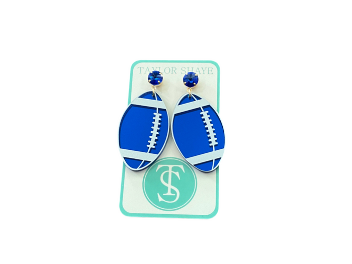 Blue/White Football Earrings