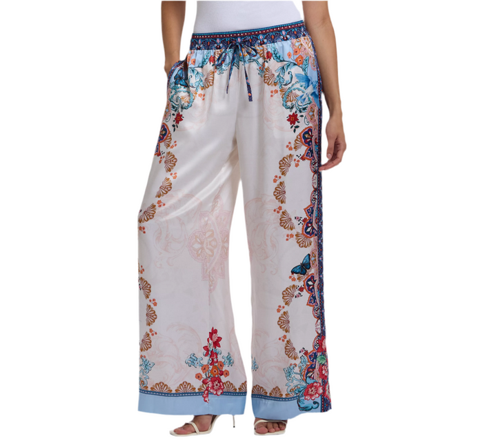 Minna Floral Silk Robert Graham Charmeuse Wide-Leg Pants