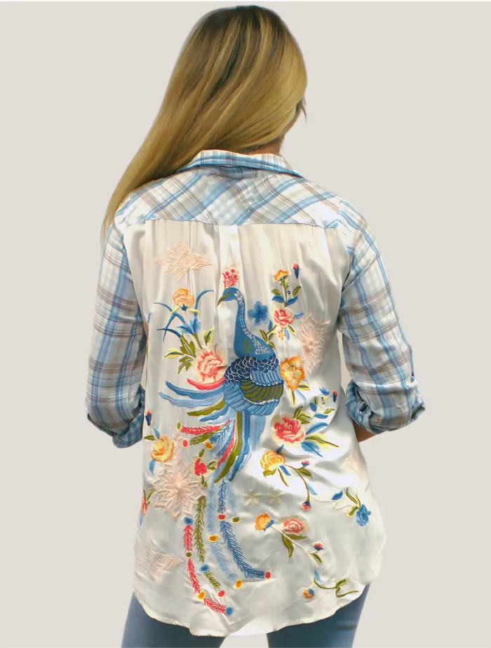 Kyla Seo Embroidered Peacock(back)Tania Shirt