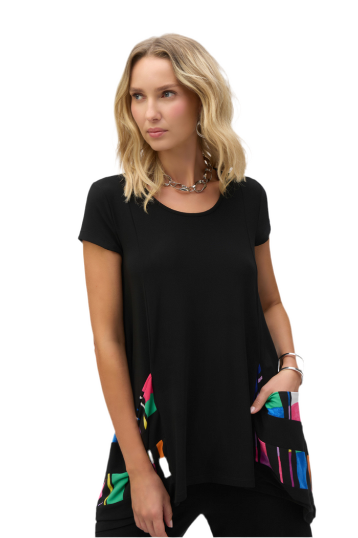Joseph Ribkoff Silky Knit Stripe Print Handkerchief Tunic