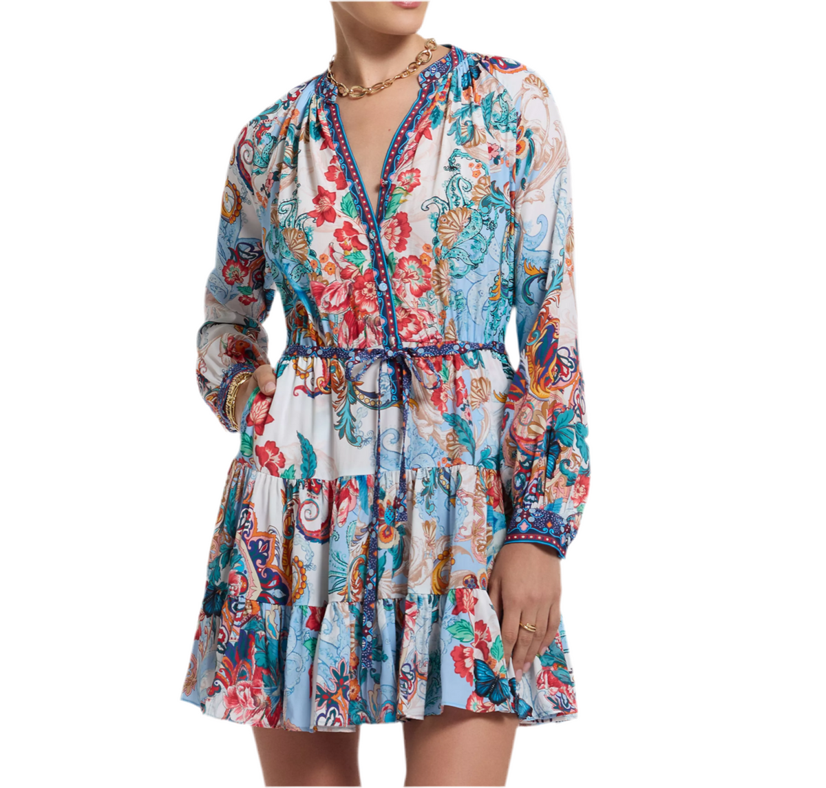 Sydney Floral Silk-Blend Tie-Waist Minidress Robert Graham