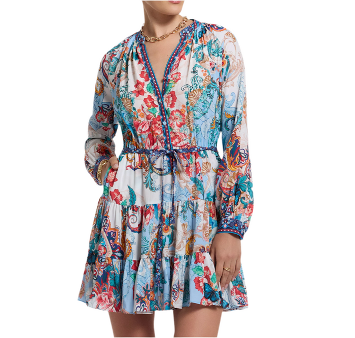 Sydney Floral Silk-Blend Tie-Waist Minidress Robert Graham