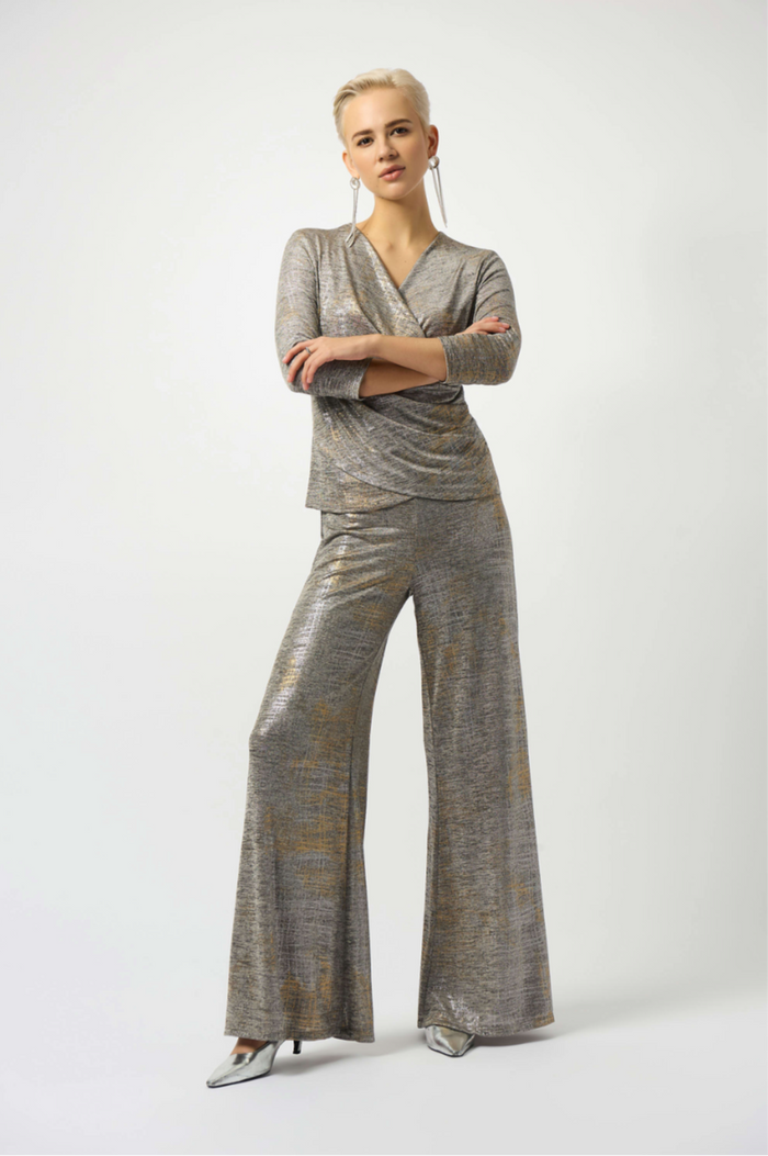 Joseph Ribkoff Foiled Melange Knit Wide-Leg Pants