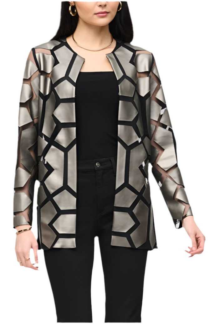 Joseph Ribkoff Laser-Cut Leatherette on Mesh Jacket