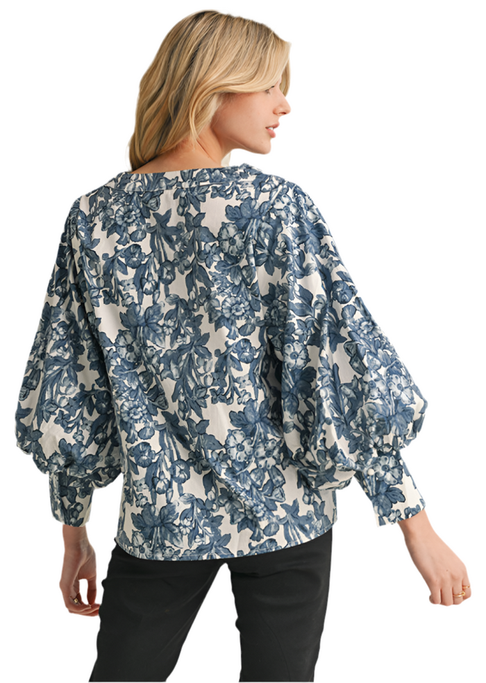 Jodifl Floral White and Blue Top