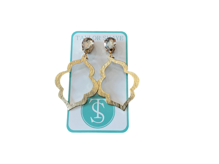 Gold Earrings with Rhinestone Post