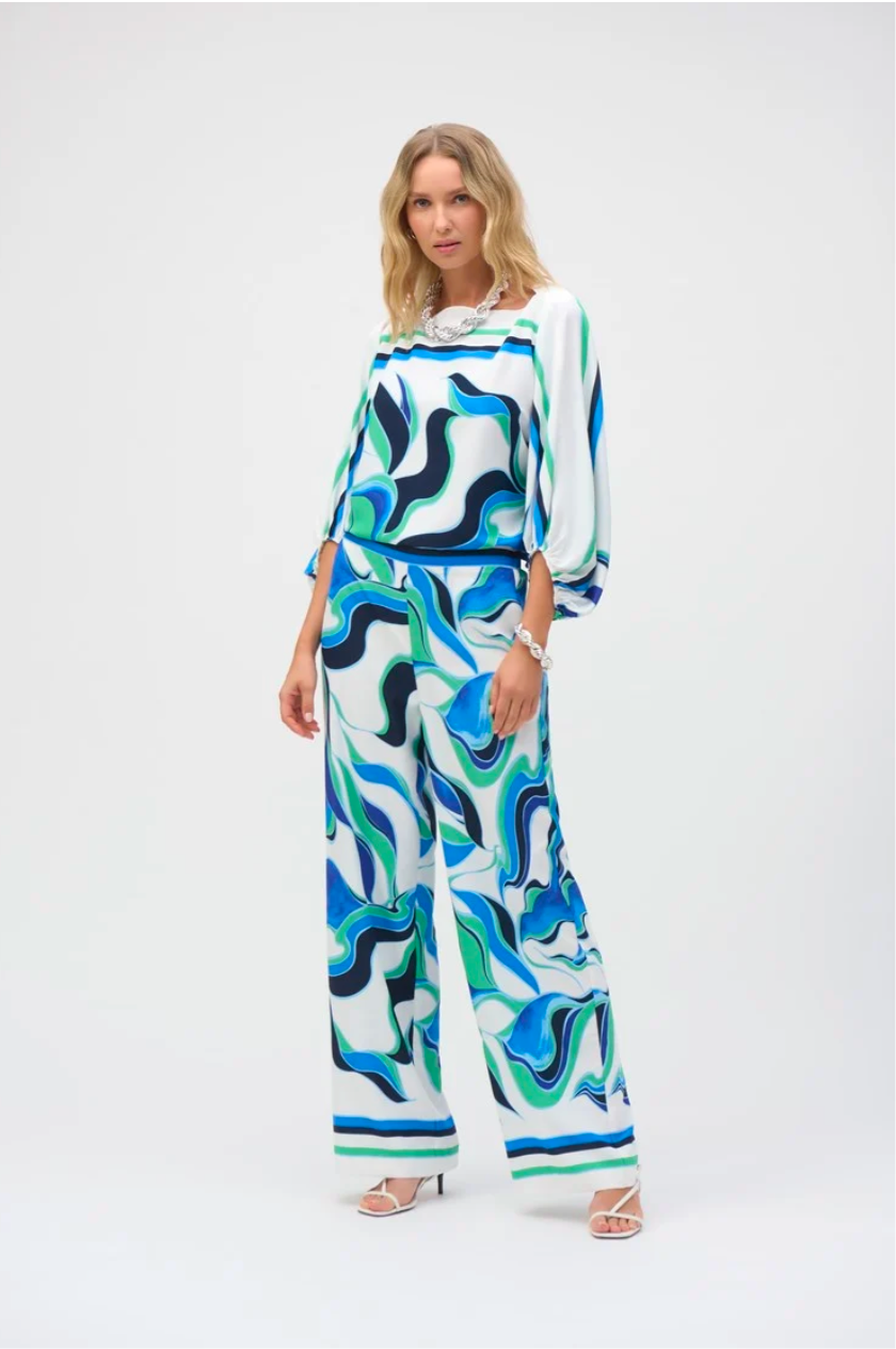 Joseph Ribkoff Woven Abstract Print Wide-Leg Pants