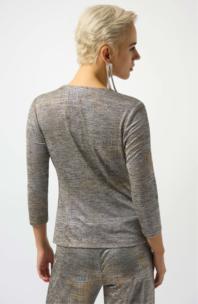 Joseph Ribkoff Foiled Mélange Knit Wrap Top