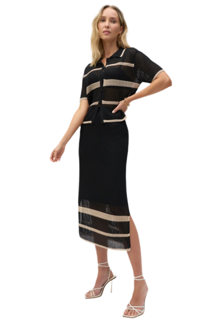 Joseph Ribkoff Sweater Knit Open Stitch Stripe Cover Up