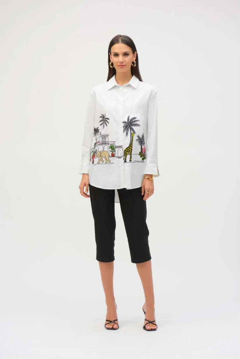 Joseph Ribkoff Stretch Poplin Conversational Print Blouse