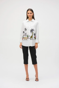 Joseph Ribkoff Stretch Poplin Conversational Print Blouse