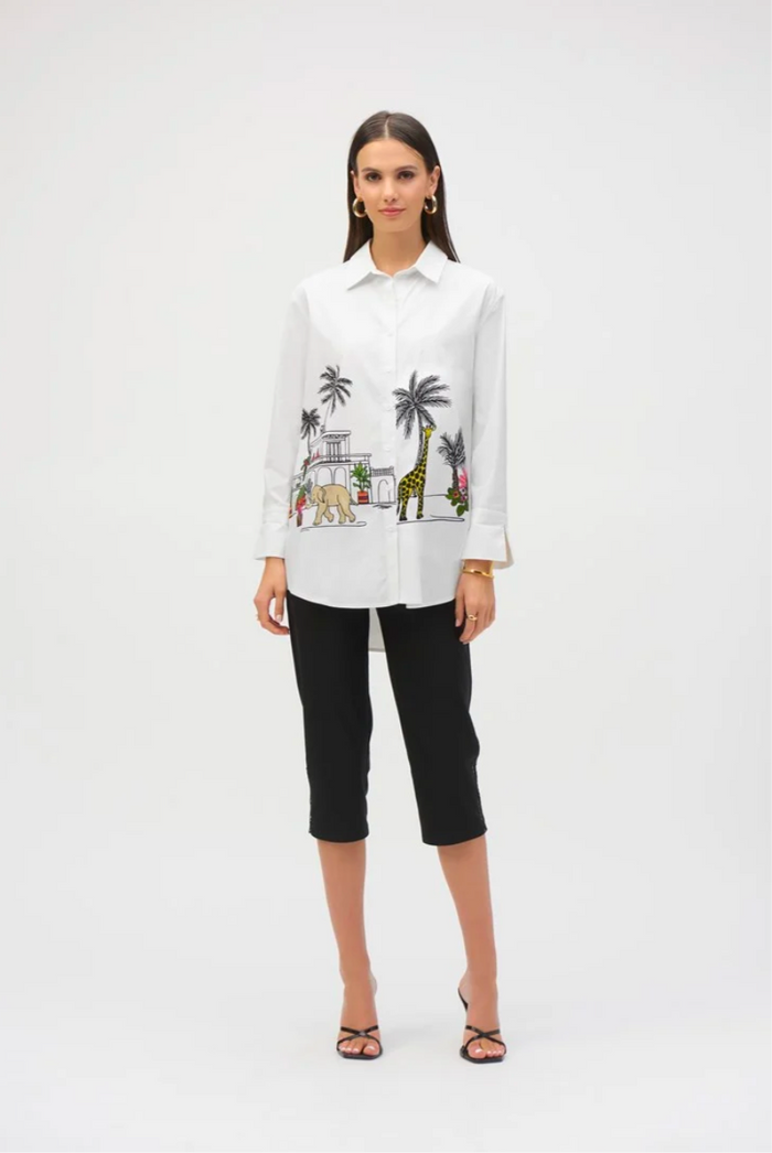 Joseph Ribkoff Stretch Poplin Conversational Print Blouse