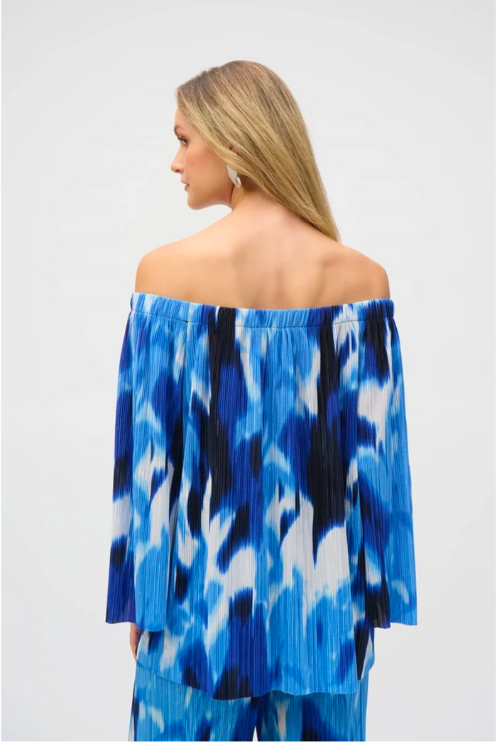 Joseph Ribkoff Pleated Novelty Tropical Print Off-Shoulder Top