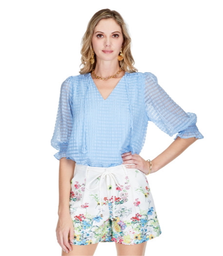 Light Blue 3/4 Sleeve Flow Top