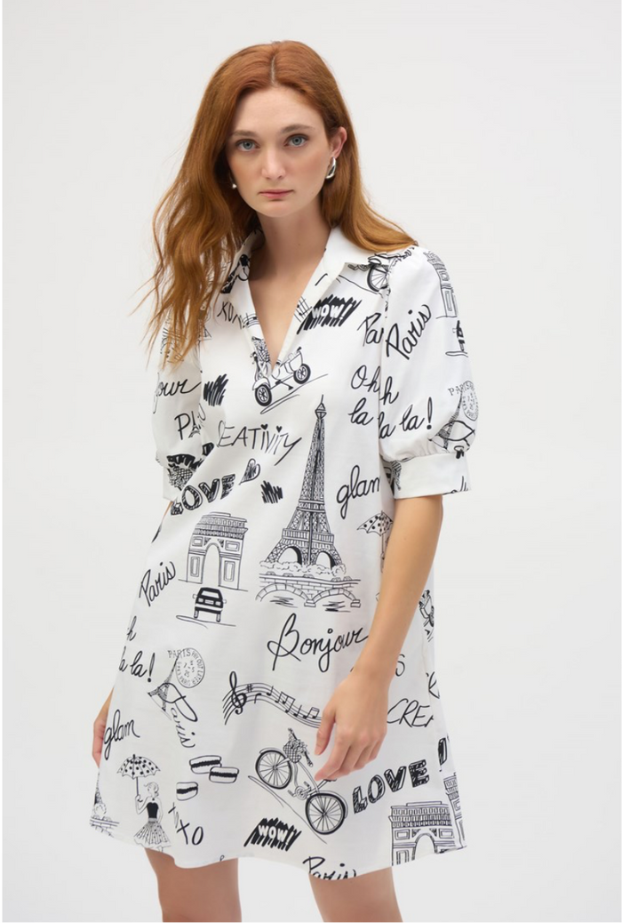 Joseph Ribkoff Poplin Conversational Print A-Line Dress