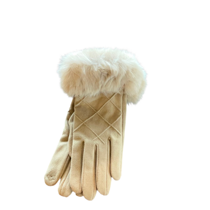 Fluffy Suede Gloves Ivory