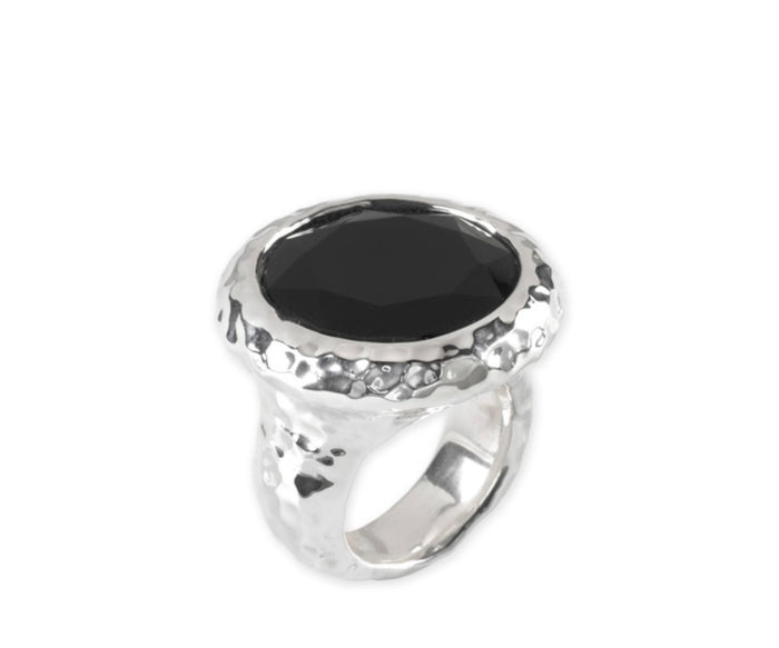Simon Sebagg Hammered Blanket Onyx Ring