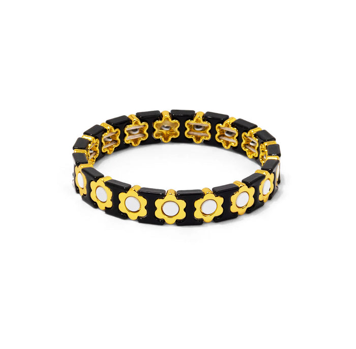 Black Flower Enamel Stretch Bracelet Jewelry