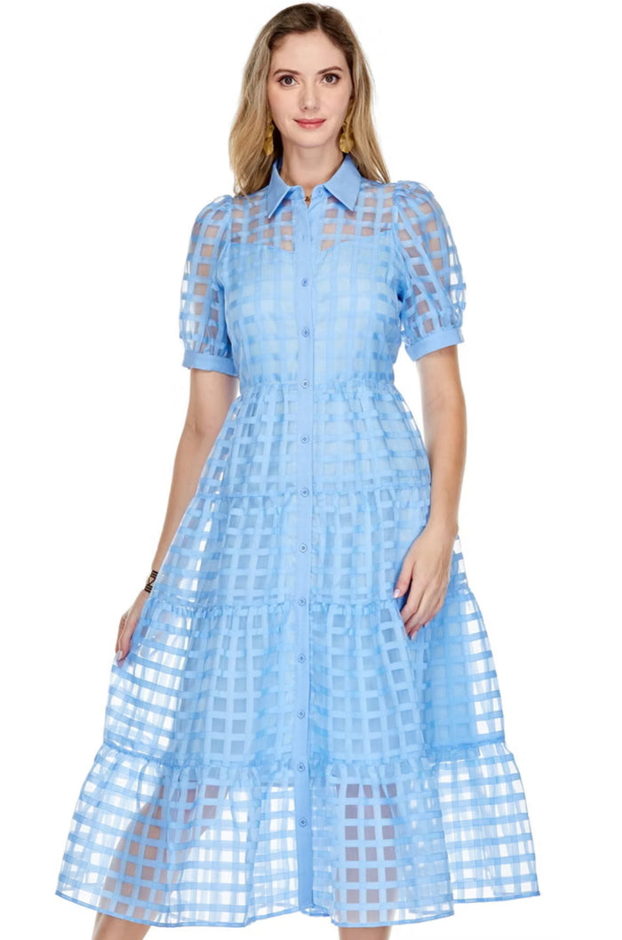Baby Blue Puff Sleeve Tiered Maxi Dress