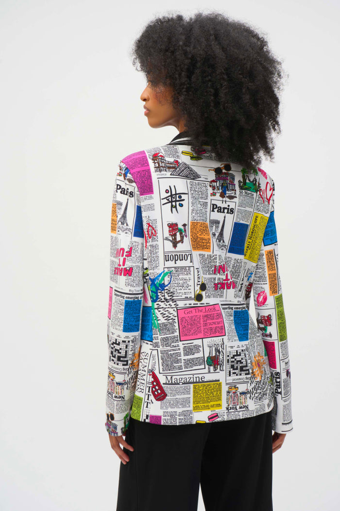 Joseph Ribkoff Silky Knit Word Print Fitted Blazer