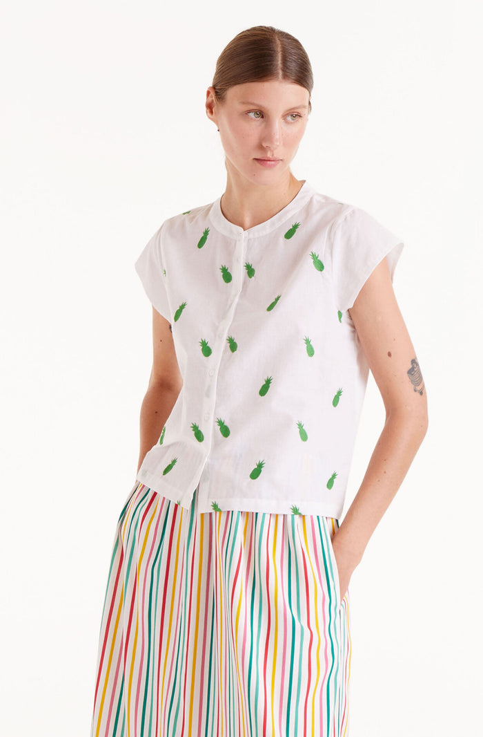 White Pineapple Mandarin Collar Shirt