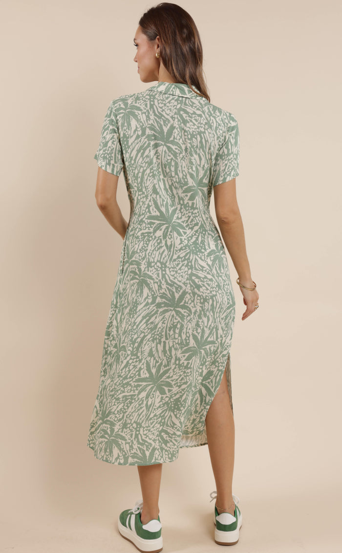 Palm Whispers Midi Shirt Dress