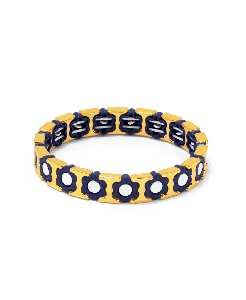 Navy Flower Enamel Stretch Bracelet Jewelry